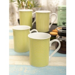 Green 4 Pcs Printed Bone China Mug Set
