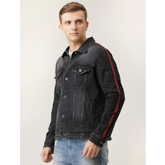 Men Black Washed Denim Jacket