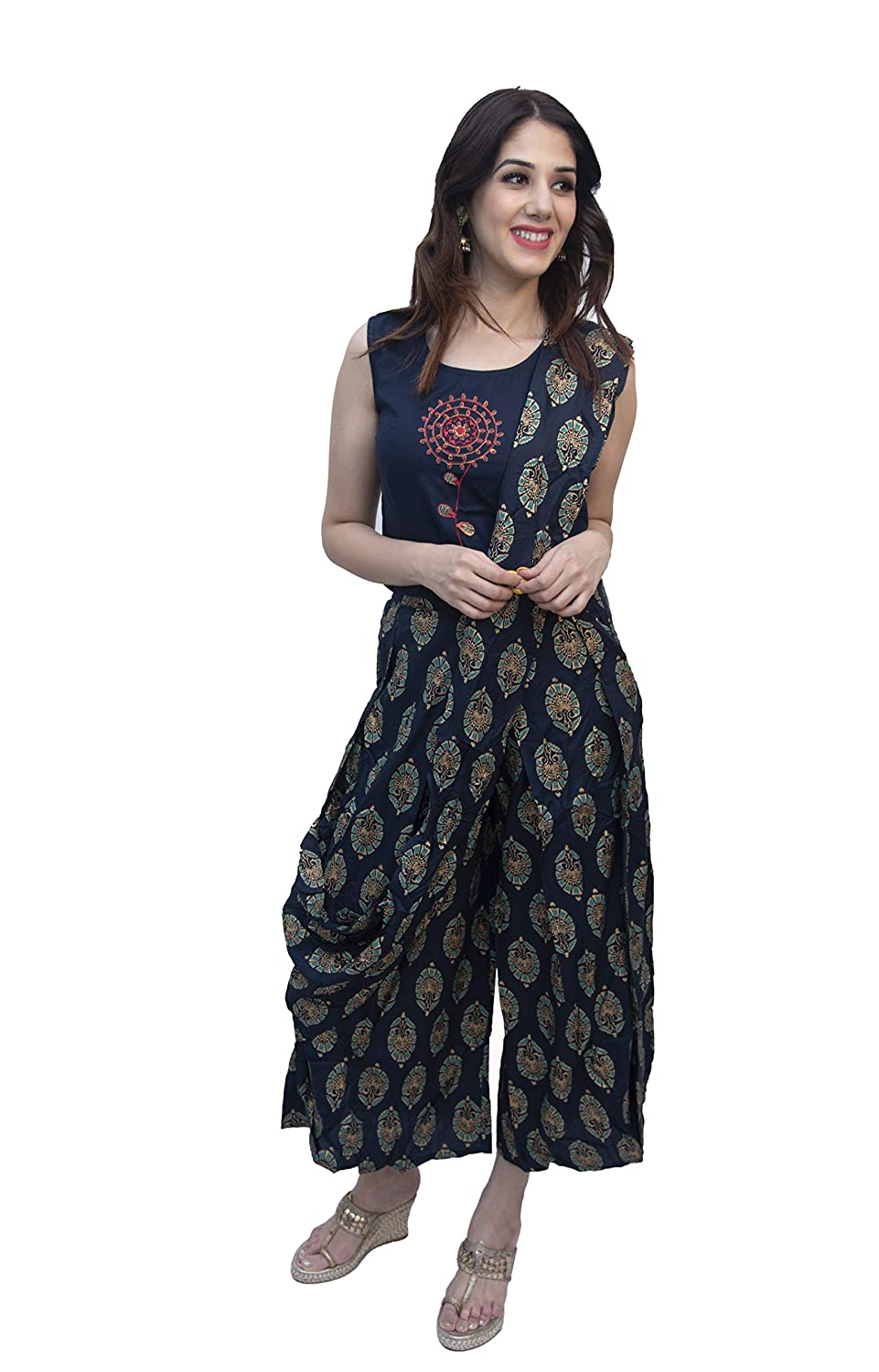 Indo Western Palazzo Pant Saree Set for Women - Blue 1