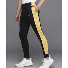 Men's Black and Yellow Colorblocked Dri-FIT Track Pants