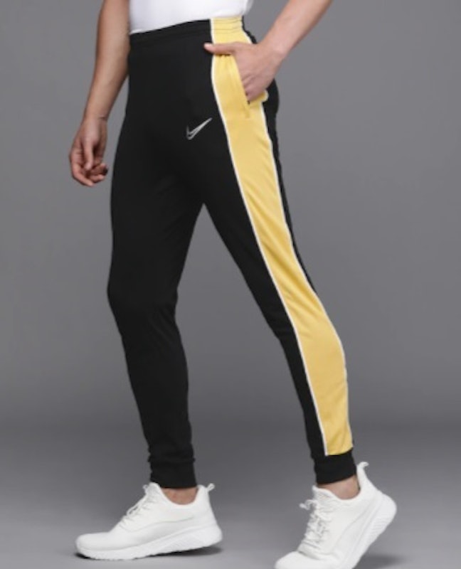 Men's Black and Yellow Colorblocked Dri-FIT Track Pants 1