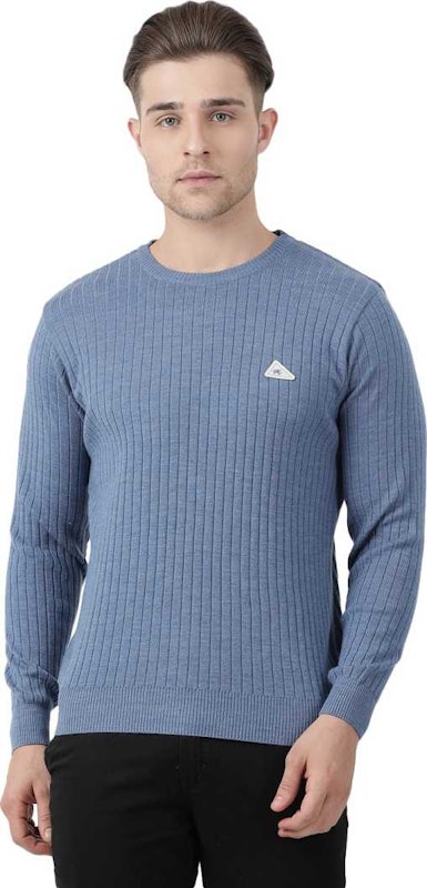 Men Blue Solid Pullover Sweater 1
