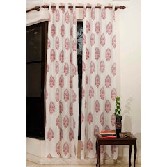 Ivory Red Handblock Cotton Curtains