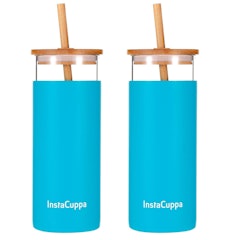 Borosilicate Glass Tumbler with 2 Unique Straws and Bamboo Lid