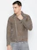 Selected Grey Solid Asymmetric Closure Suede Leather Jacket 1