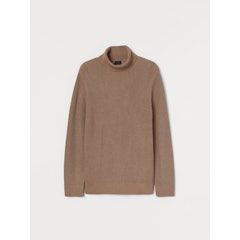 Men Brown Rib-Knit Polo-Neck Jumper