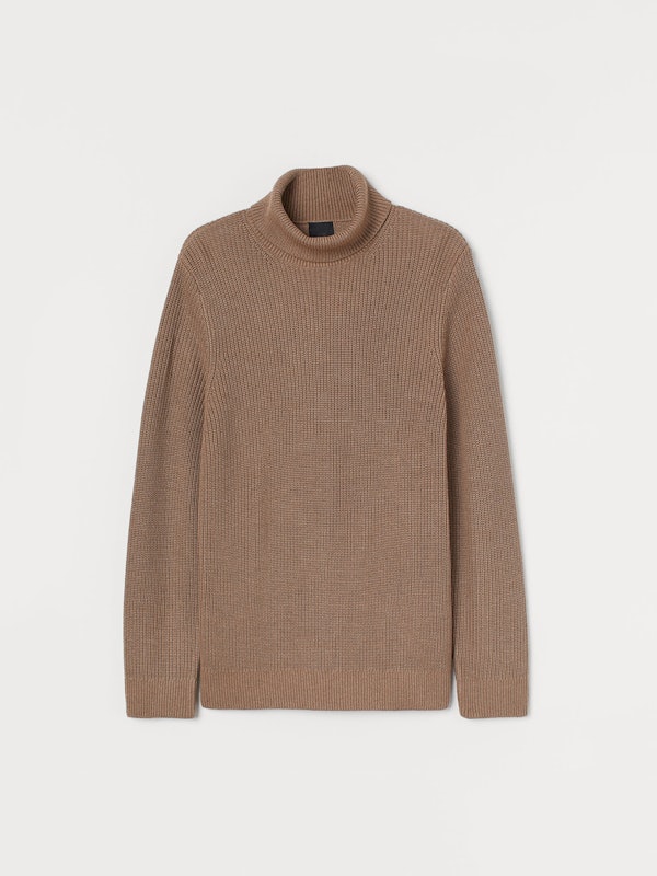 Men Brown Rib-Knit Polo-Neck Jumper 1