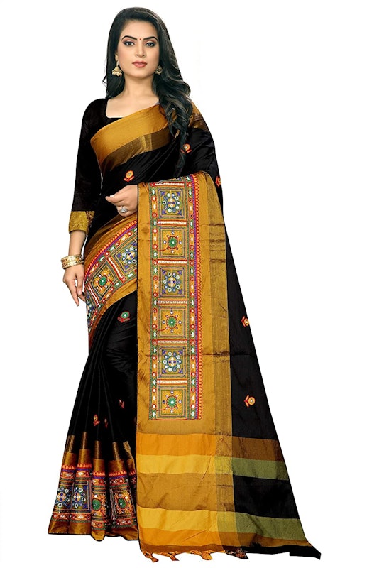 Women's Cotton Silk Saree With Unstitched Blouse Piece 1