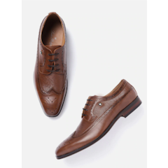 Men Brown Textured Leather Formal Brogues