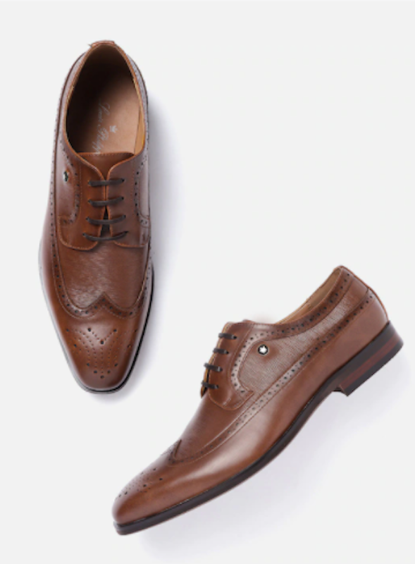 Men Brown Textured Leather Formal Brogues 1