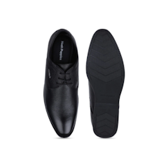 Men Black Solid Leather Formal Derbys