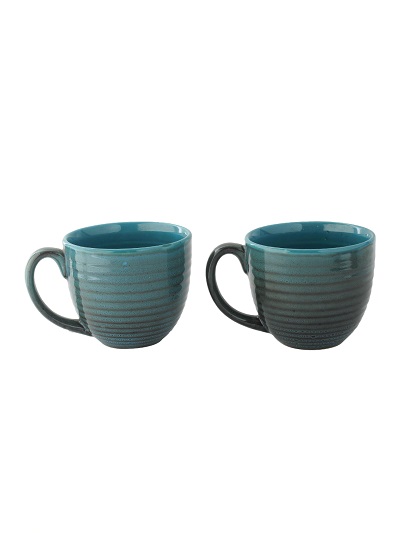 Set of 2 Blue & Brown Textured Ceramic Coffee Mug 1