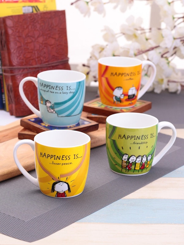 Set of 4 Printed Ceramic Coffee Mugs 1