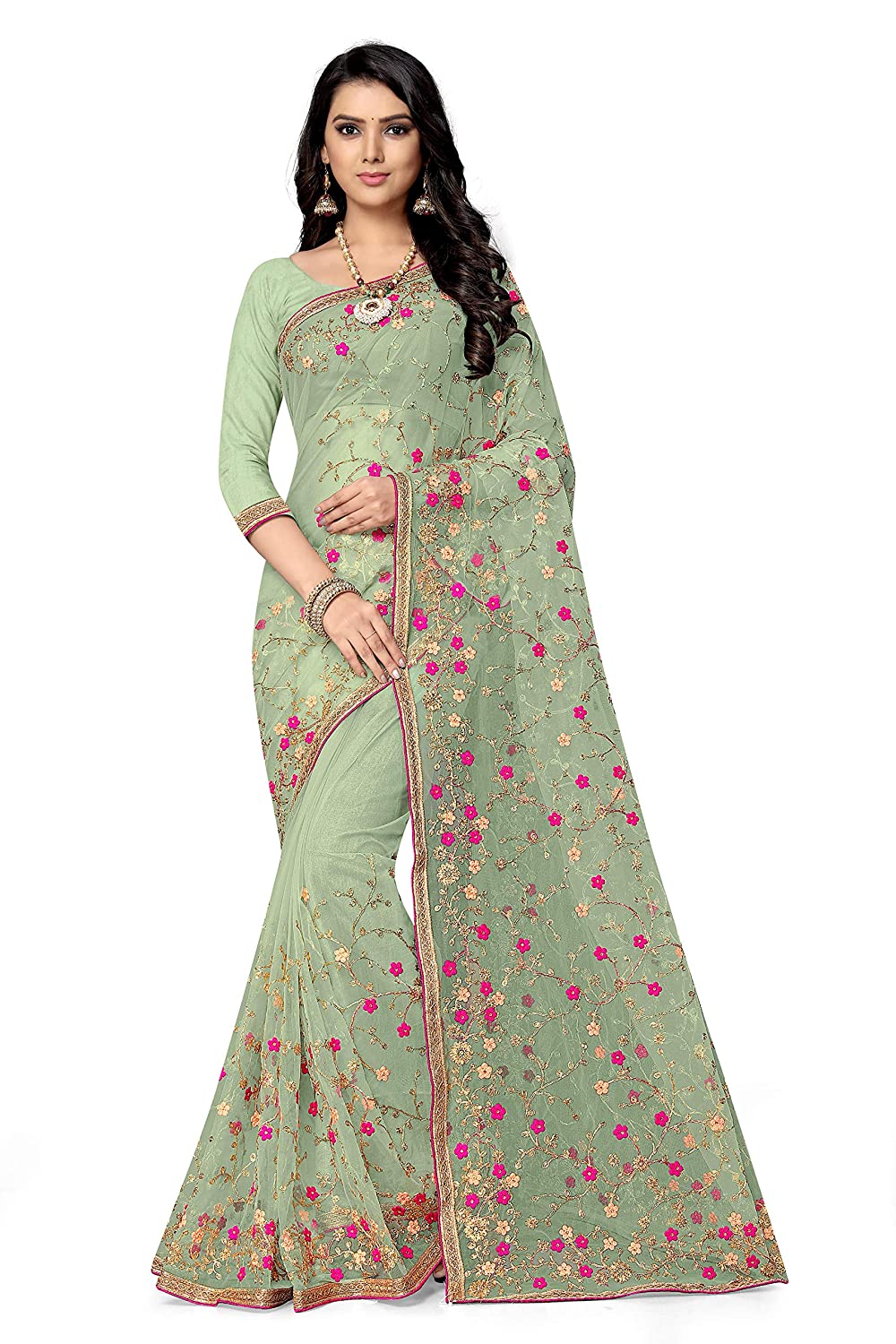 Women's Banarasi Net Saree With Un-stitched Blouse 1