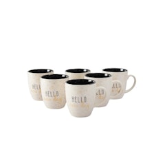 White & Brown 6-Pieces Printed Ceramic Mugs Set