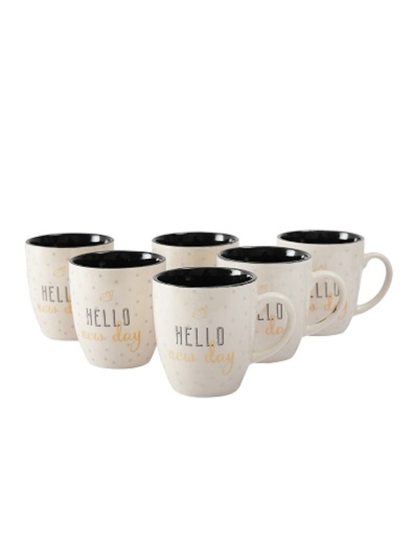 White & Brown 6-Pieces Printed Ceramic Mugs Set 1
