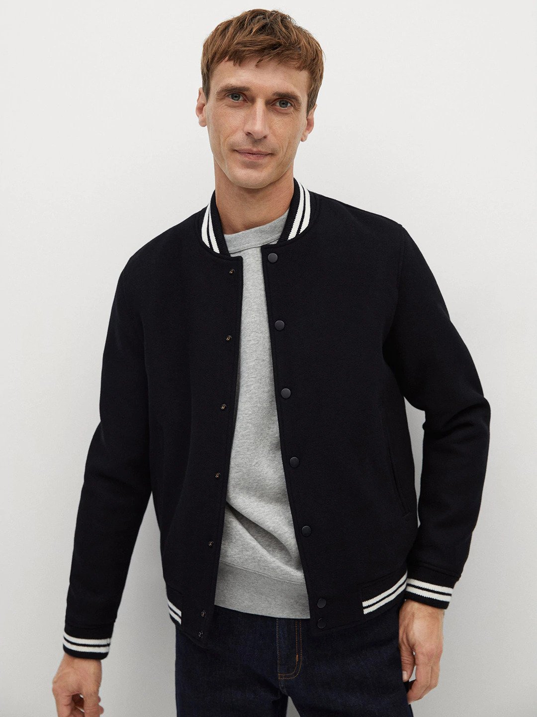Black Solid Varsity Jacket 1