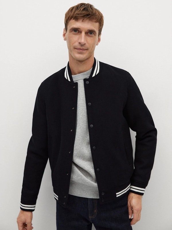 Black Solid Varsity Jacket 1