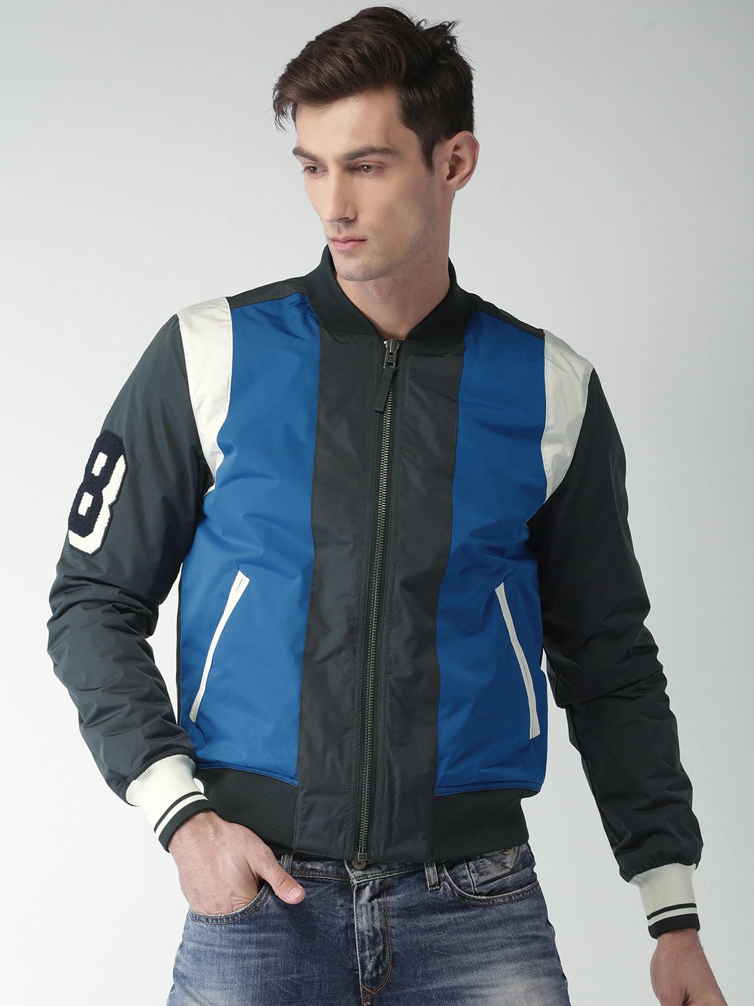 Blue Colourblocked Bomber 1