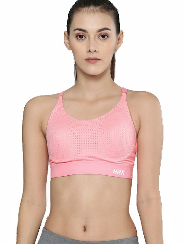HRX Black Solid Non-Wired Lightly Padded Sports Bra
