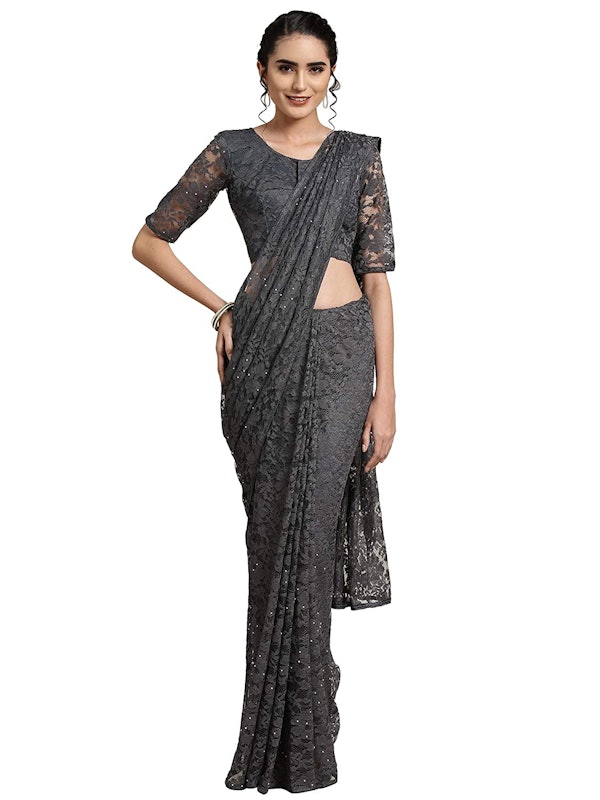 Women's Plain Weave Lycra Saree With Unstitched Blouse Piece 1