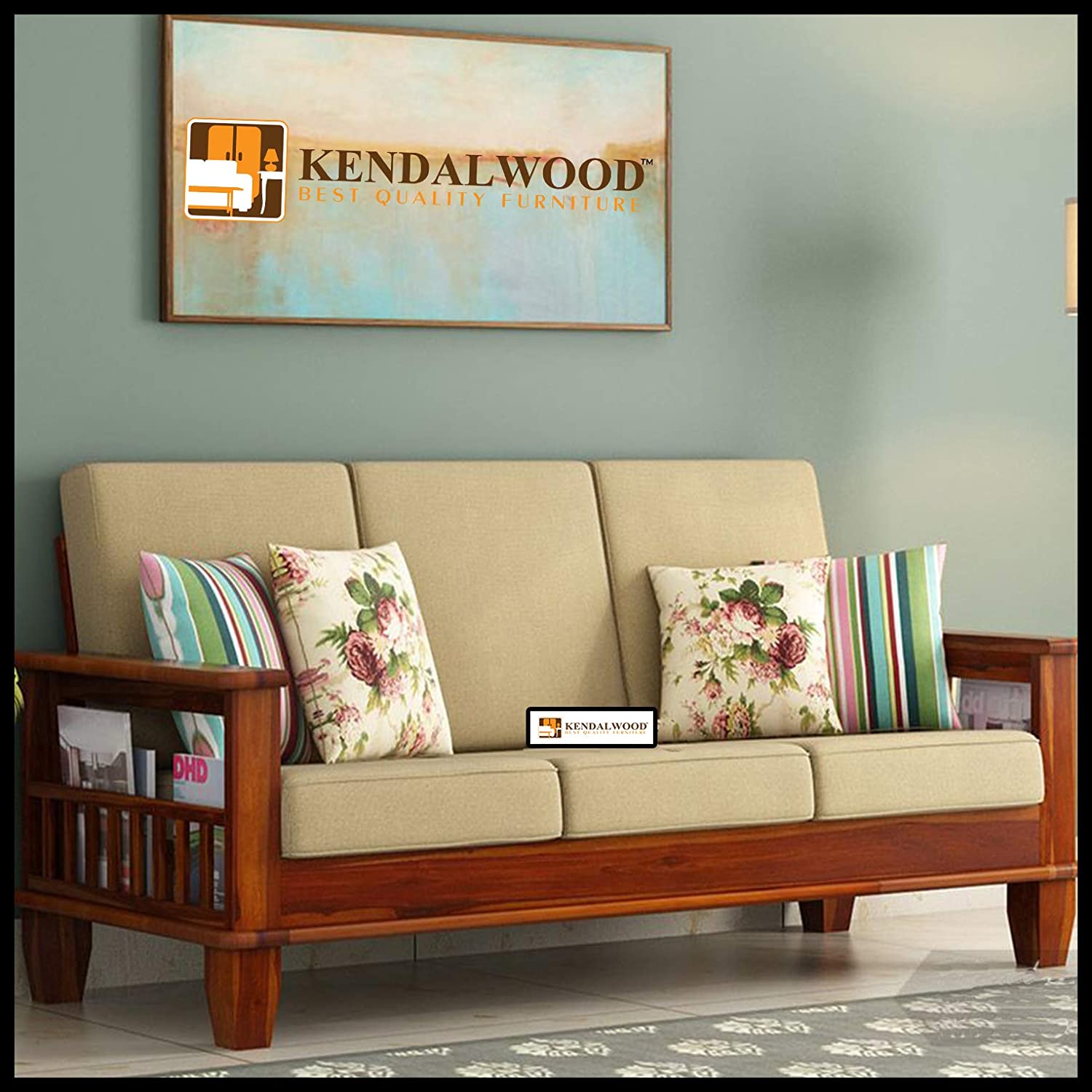 Sheesham Wood Honey Finish 3 Seater Sofa Set 1