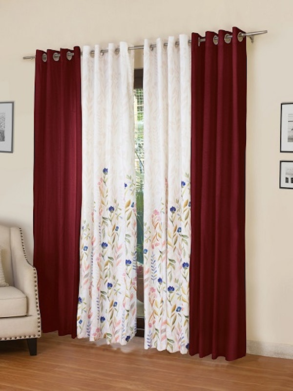 Maroon & White Set of 4 Door Curtains 1