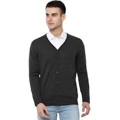 Men Grey Self Design Cardigan Sweater