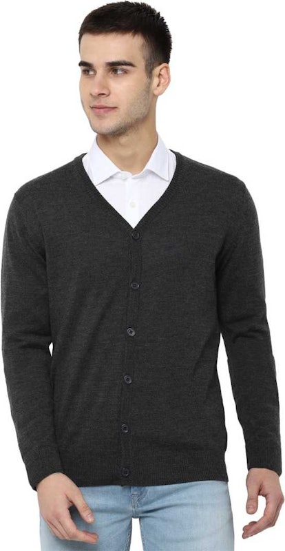 Men Grey Self Design Cardigan Sweater 1