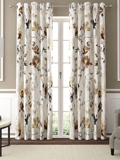 White & Beige Floral Printed Door Curtains 1