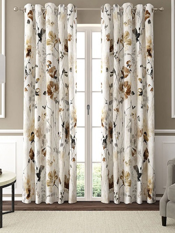 White & Beige Floral Printed Door Curtains 1
