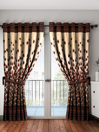 Brown & Beige Set of 2 Door Curtains 1
