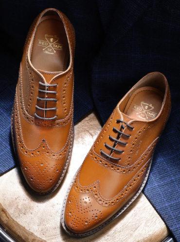 Men Tan Brown Solid Leather Formal Brogues 1