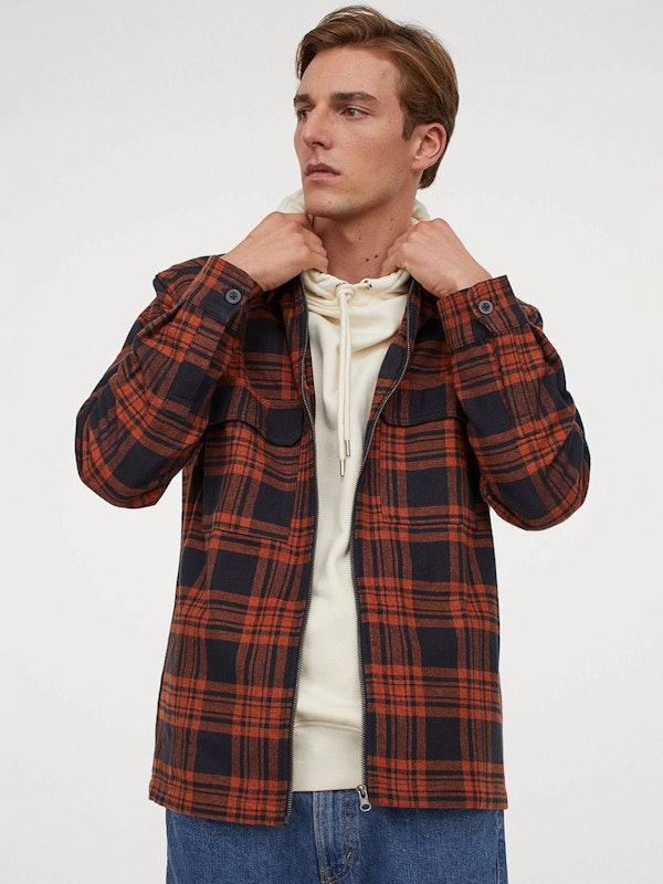 Orange & Blue Checked Twill Shacket 1