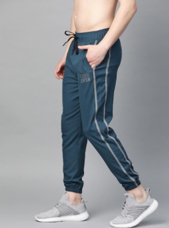 Men Teal Blue Slim Solid Training Rapid Dry Antimicrobial Joggers 1