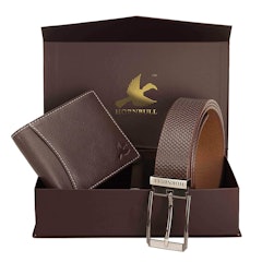 Men's Brown Wallet and Belt Combo