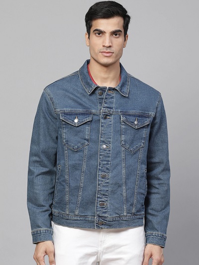 Men Blue Slim Fit Solid Denim Jacket 1