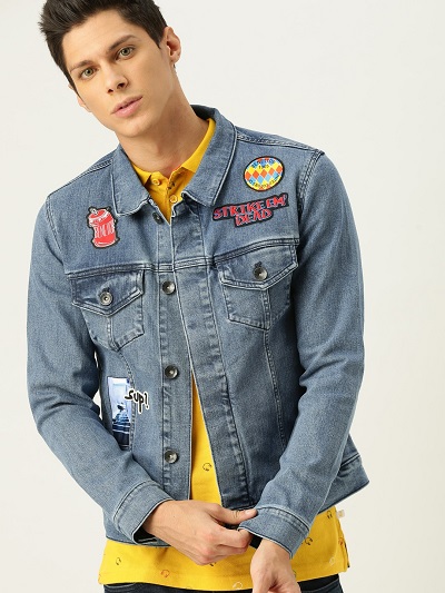 Men Blue Solid Denim Jacket 1
