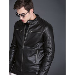 Black Solid Biker Jacket