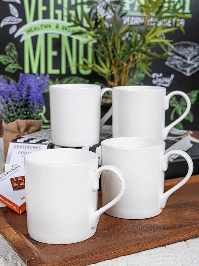 Set of 4 White Solid Bone China Tea & Coffee Mugs 1