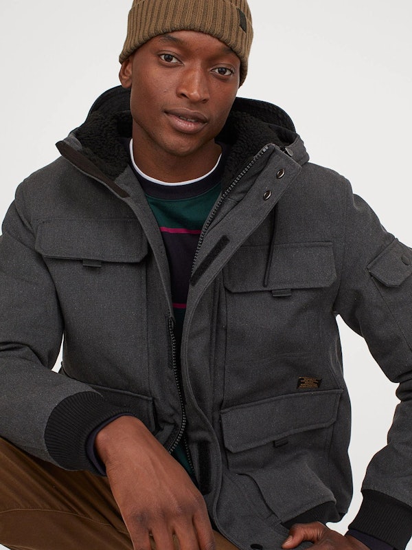 Men Grey Padded Hooded Jacket 1
