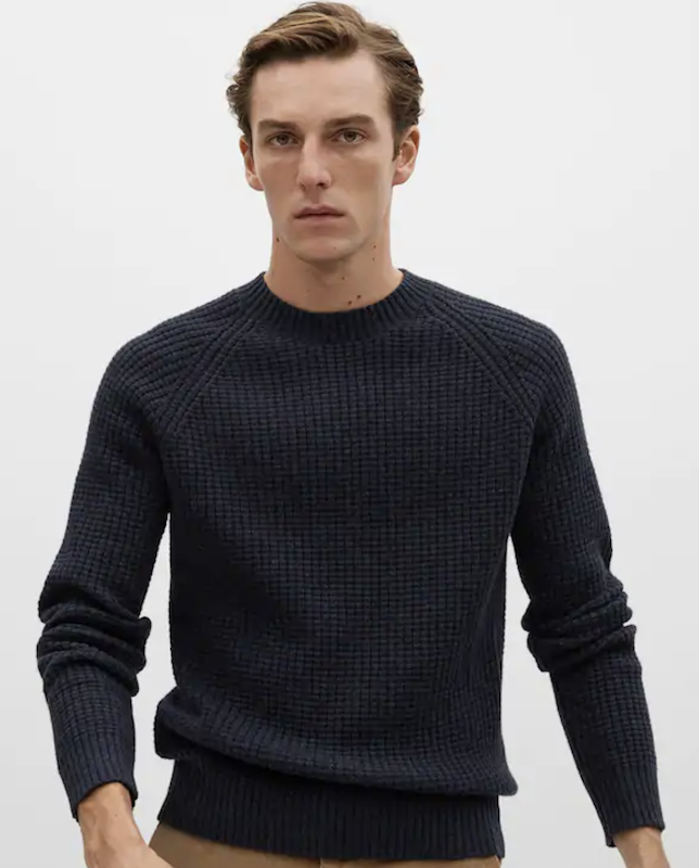 Men Navy Blue Ribbed Pullover Sweater 1