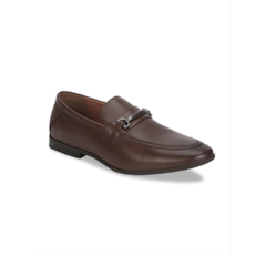 Men Coffee Brown Solid Leather Formal Slip-Ons