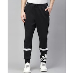 Men Black & White Printed Regular Fit Joggers