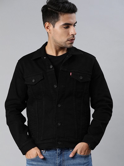 Men Black Washed Denim Trucker Jacket 1