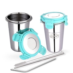 Stainless Steel Tumbler with Lid Leak Proof Set of 2 pcs with 2 Straws and 1 Brush