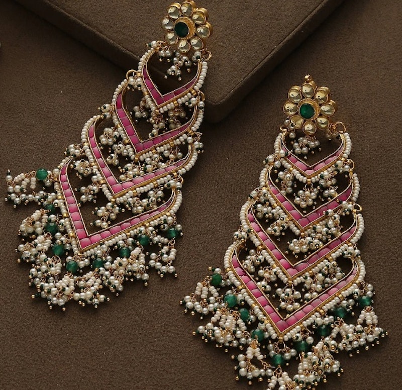 Katri Pink Gold Plated Kundan Earrings 1